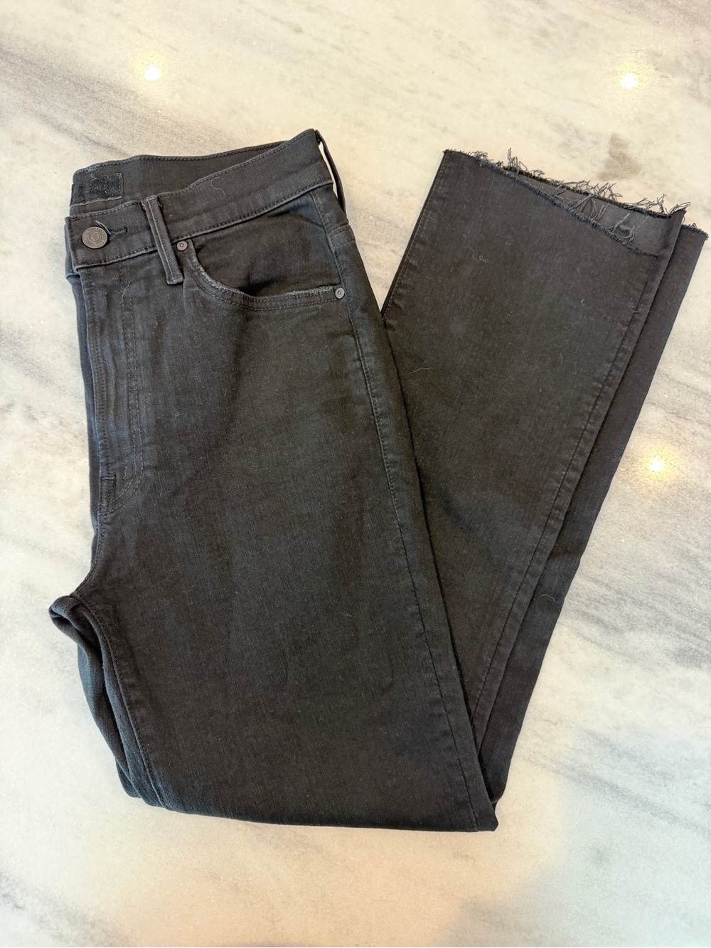 MOTHER The Insider Crop Step Fray in Not Guilty Black Wash Jeans Sz 28